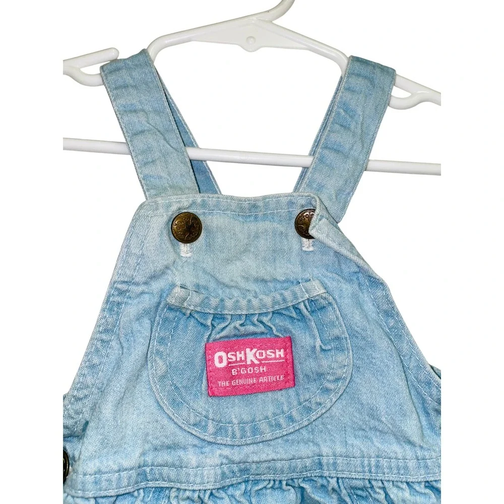 OshKosh B'gosh Denim Shortalls Blue Ice Cream Patch Kids 12 Months Vintage